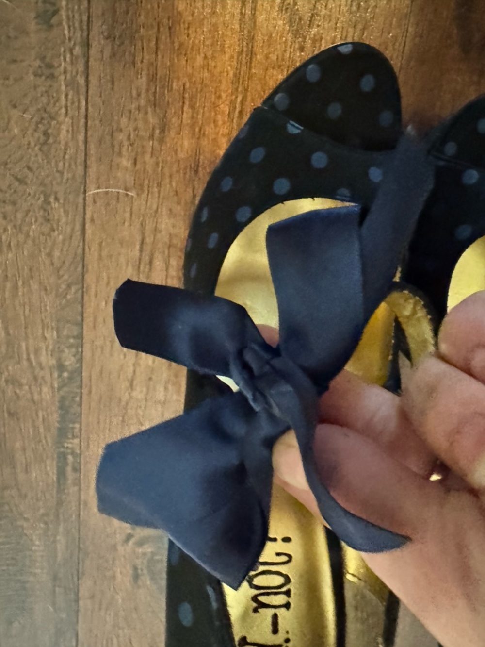Women’s Black Polka Dot Platform Heels - Blue Dot Accent w/bow Y2K - Picture 7 of 10
